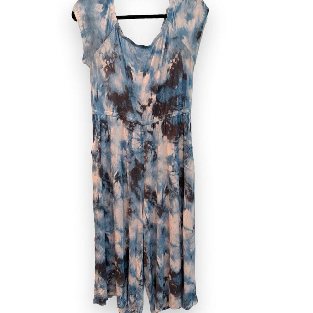 Torrid Super Soft Blue Tie Dye Wide Leg Crop Jumpsuit with Pockets Plus Size 0